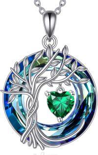 wholesale Sterling Silver Crystal Tree of Life Pendant Necklace for Women-05-May-Emerald