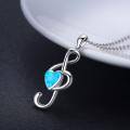 wholesale 925 Sterling Silver Blue Fire Opal Heart Treble Clef Pendant Necklace for Women-0-1