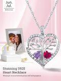 wholesale S925 Sterling Silver & 1Ct Alexandrite 1Ct Ruby Tree of Life Heart Pendant Necklace, Love Gifts for Women, Mom, Wife, Grandma, Daughter-0-2