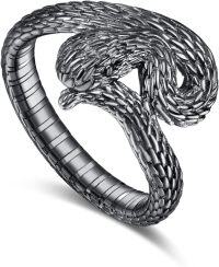 wholesale 925 Sterling Silver Adjustable Snake Shark Fox Skull Ring Punk Gothic Jewelry Gift-05-snake ring(black)