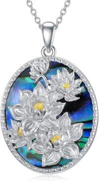 wholesale 925 Sterling Silver Abalone Shell Flower Pendant Necklace for Women Girls-Lotus A