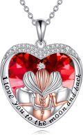 wholesale 925 Sterling Silver Heart-Shaped Red Crystal Angel Pendant Necklace Gift for Sisters and Moms-0-0