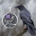 wholesale Silver Synthetic Stone Raven Pendant Crow Round Necklace Gift for Women-0-45