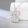 wholesale 925 Sterling Silver Pink Cubic Zirconia Elephant Pendant Necklace for Women Girls  43mm x 68mm-0-1