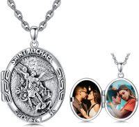 wholesale Sterling Silver Photo Locket Saint Pendant Necklace Religious Jewelry Gift-Customized Photos+Test St Michael-Customized Text St Michael-Locket Only St Michael-Customized Photos St Michael
