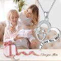 wholesale 925 Sterling Silver Mother Child Heart Necklace I Love You Mom Pendant-0-1