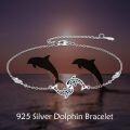 wholesale 925 Sterling Silver Evil Eye Dolphin Charm Bracelet for Women Girls Gifts Jewelry Accessories 7 Length with Extender Chain-0-3