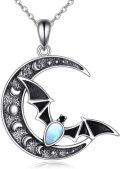 wholesale 925 Sterling Silver Crescent Moon with Bat and Opal Pendant Necklace for Women & Girls-0-0