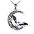 wholesale 925 Sterling Silver Crescent Moon with Bat and Opal Pendant Necklace for Women & Girls-0-0