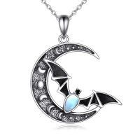 wholesale 925 Sterling Silver Crescent Moon with Bat and Opal Pendant Necklace for Women & Girls-Black Bat Necklace