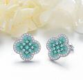 wholesale 925 Sterling Silver Metal Turquoise Green Enamel Four-Leaf Clover Stud Earrings Luck  for Her-0-1