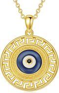 wholesale 925 Sterling Silver Evil Eye Pendant Necklace Blue Enamel Greek Key Design Gold Plated Chain s for Women-0-0