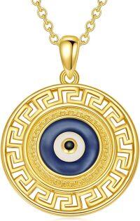 wholesale 925 Sterling Silver Evil Eye Pendant Necklace Blue Enamel Greek Key Design Gold Plated Chain s for Women-Gold