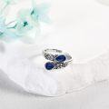 wholesale Sterling Silver Lapis Lazuli Ring Victorian Floral Vintage Adjustable Size 7 Hypoallergenic Gift for Women-0-2