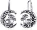 wholesale 925 Sterling Silver Celtic Moon & Mushrooms Leverback Drop Earrings-0-0
