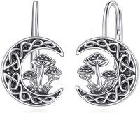 wholesale 925 Sterling Silver Celtic Moon & Mushrooms Leverback Drop Earrings-Mushroom Moon Leverback Earrings
