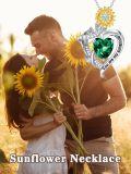 wholesale S925 Sterling Silver Gold Plated Emerald Sunflower Heart Pendant Necklace You Are My Sunshine Gift for Her-0-2