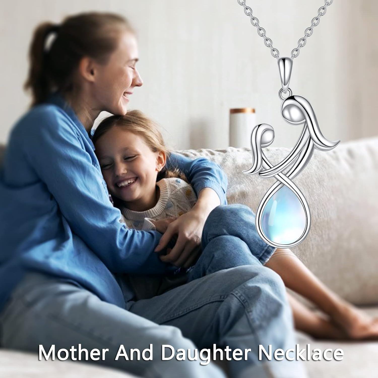 Sterling Silver Stone Mother Daughter Necklace Gift for Mom-0-6