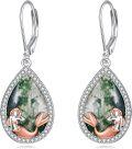 wholesale 925 Sterling Silver Green Moss Agate Mermaid Teardrop Dangle Earrings for Women -0-0