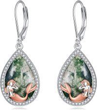 wholesale 925 Sterling Silver Green Moss Agate Mermaid Teardrop Dangle Earrings for Women -Mermaid