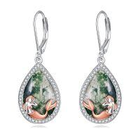 wholesale 925 Sterling Silver Green Moss Agate Mermaid Teardrop Dangle Earrings for Women -Mermaid