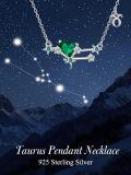 wholesale 925 Sterling Silver Green Heart-Shaped Emerald & Cubic Zirconia 12 Constellations Pendant Necklace for Women and Moms-0-4