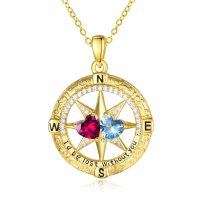 wholesale 925 Sterling Silver Compass Pendant with Birthstones for Women-07-12-Jul-Dec