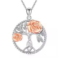 wholesale 925 Sterling Silver Rose Flower Tree Of Life Pendant Necklace-H-Rose Flower