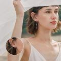 wholesale 14K Gold Threader Dangle Earrings with Marquise CZ Stones on Long Chains for Women-0-1