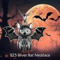 wholesale 925 Sterling Silver Black Enamel Bat Pendant Necklace Gothic Halloween Jewelry for Women-0-1