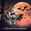 wholesale 925 Sterling Silver Black Enamel Bat Pendant Necklace Gothic Halloween Jewelry for Women-0-1