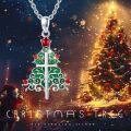 wholesale 925 Sterling Silver Green Enamel Red Crystal Christmas Tree Pendant Necklace for Women and Girls-0-4