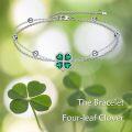 wholesale 925 Sterling Silver Green Crystal Four Leaf Clover Chain Bracelet-0-2
