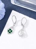 wholesale 925 Sterling Silver Green Enamel Four-Leaf Clover Drop Earrings for Women Irish Lucky Charm Jewelry St Patricks Day Gift-0-2