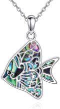 wholesale 925 Sterling Silver Abalone Shell Sea Life Pendant Necklaces for Women Girls  (Fish)-0-0