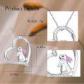 wholesale 925 Sterling Silver Heart Bunny Necklace with Cubic Zirconia - Cute Rabbit Pendant Gift for Women, Girlfriends, Brides - Adjustable Chain, Elegant Gift Box-0-5