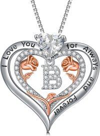 wholesale Sterling Silver Rose Pendant Necklace A Z Initial Letter Heart Jewelry for Women Valentine Mother s Day Birthday Gifts for Her-Letter B