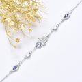 wholesale 925 Sterling Silver Hamsa Hand Blue Sapphire CZ Charm Bracelet 7 Length-0-3