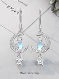 wholesale 925 Sterling Silver Cat in the Moon with Star Charm Dangle Earrings-0-2