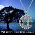 wholesale 925 Sterling Silver 925 Black Onyx Moon Tree of Life Pendant Necklace-0-5