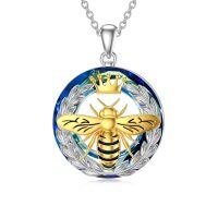 TOUPOP Sterling Silver Gold Plated Crystal Bee With Crown Pendant Necklace-undefined
