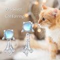 wholesale 925 Sterling Silver Moonstone Cat Stud Earrings for Women - Cute Animal -0-1