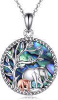 wholesale 925 Sterling Silver Elephant Tree of Life Abalone Shell Pendant Necklace for Women Girls Gifts-0-0