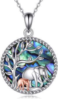 wholesale 925 Sterling Silver Elephant Tree of Life Abalone Shell Pendant Necklace for Women Girls Gifts-elephant