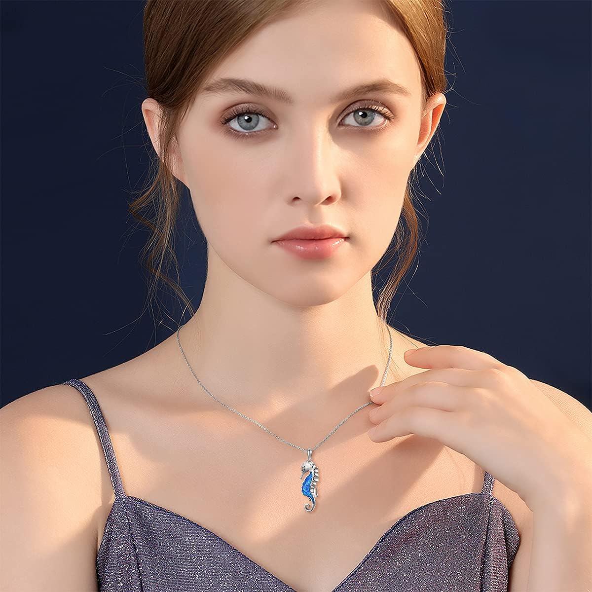  Sterling Silver Ocean Jewelry Sea Turtle Seahorse Starfish Beach Necklace for Women Girls -0-3