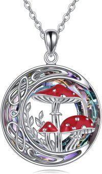 wholesale 925 Sterling Silver Mushroom Pendant Necklace with Red Cap and Rainbow Crystal Stone - Christmas Gift for Her-Mushroom B