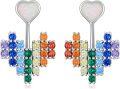 wholesale 925 Sterling Silver Rainbow Crystal Heart-Shaped Drop Earring Charms for Women Girls Gift Set-0-0