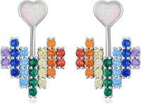 wholesale 925 Sterling Silver Rainbow Crystal Heart-Shaped Drop Earring Charms for Women Girls Gift Set-Heart