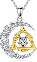 wholesale 925 Sterling Silver Triquetra Celtic Knot Wolf Head Charm Necklace-0-0