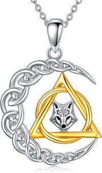wholesale 925 Sterling Silver Triquetra Celtic Knot Wolf Head Charm Necklace-Therian-Wolf